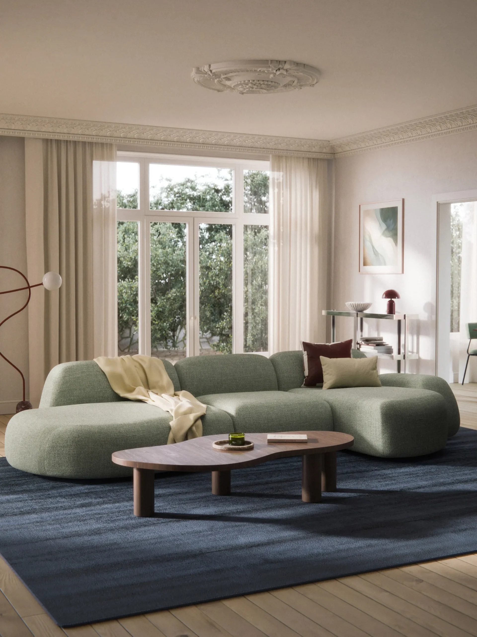 Divano angolare componibile 4 posti in bouclé con chaise longue Wolke