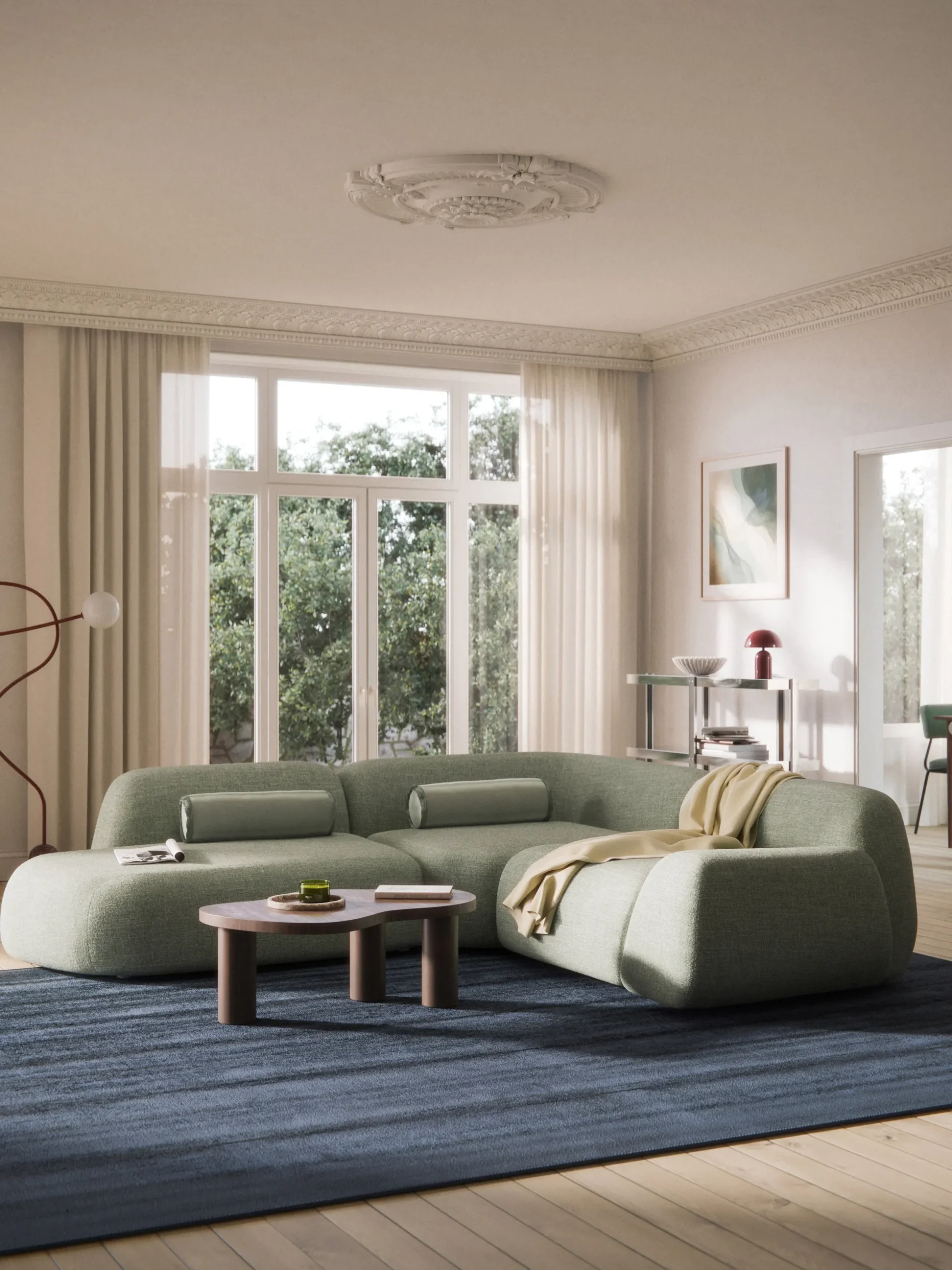 Divano angolare componibile 4 posti in bouclé con chaise longue Wolke