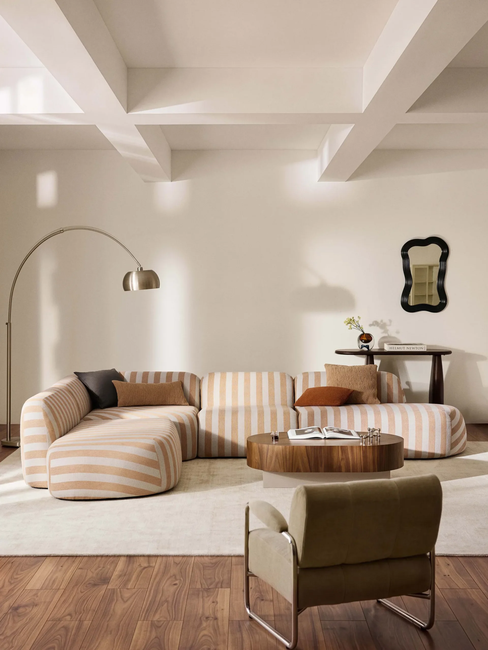 Divano angolare componibile XL a righe con chaise longue Wolke