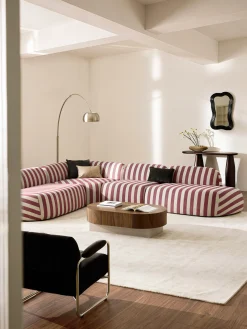 Divano angolare componibile XL a righe con chaise longue Wolke