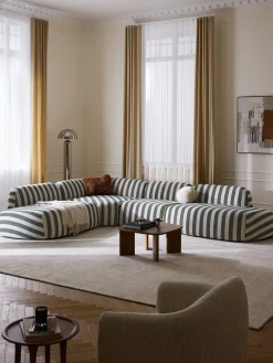 Divano angolare componibile XL a righe con chaise longue Wolke