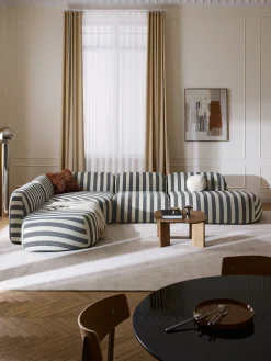 Divano angolare componibile XL a righe con chaise longue Wolke