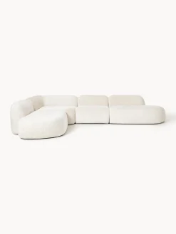 Divano angolare componibile 4 posti con chaise longue in teddy bouclé Wolke