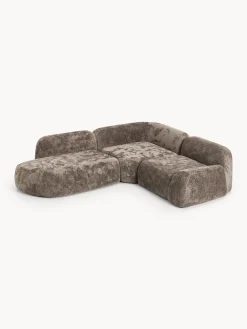 Divano angolare componibile 4 posti in teddy bouclé con chaise longue Wolke