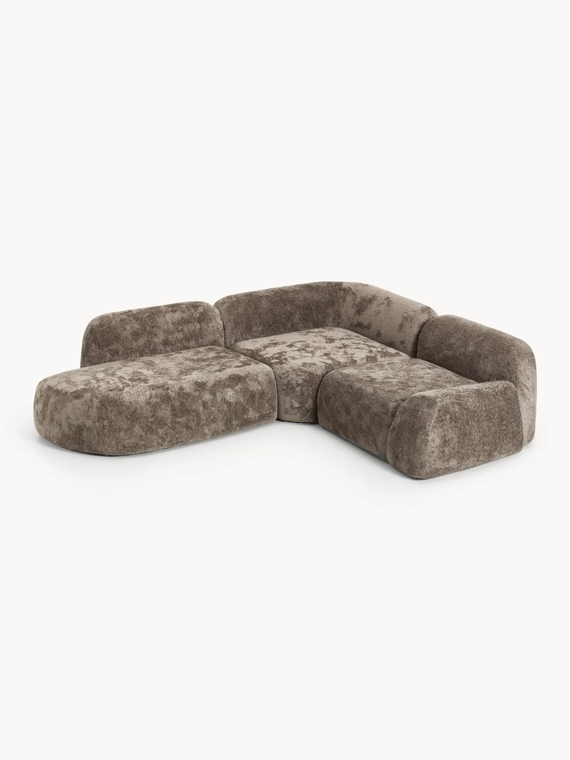 Divano angolare componibile 4 posti in teddy bouclé con chaise longue Wolke
