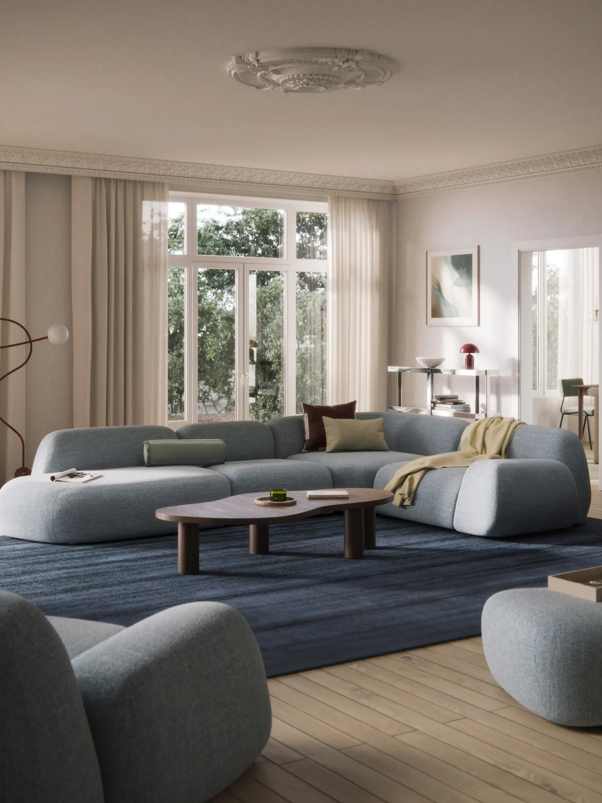 Divano angolare componibile XL in bouclé con chaise longue Wolke