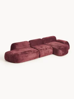Divano angolare componibile 4 posti con chaise longue in teddy bouclé Wolke