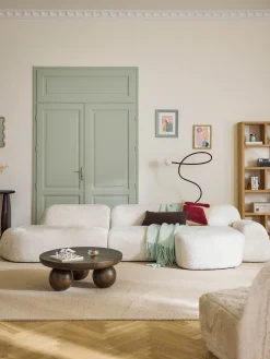 Divano angolare componibile 4 posti con chaise longue in teddy bouclé Wolke