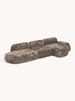 Divano angolare componibile 4 posti in teddy bouclé con chaise longue Wolke