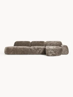 Divano angolare componibile 4 posti in teddy bouclé con chaise longue Wolke