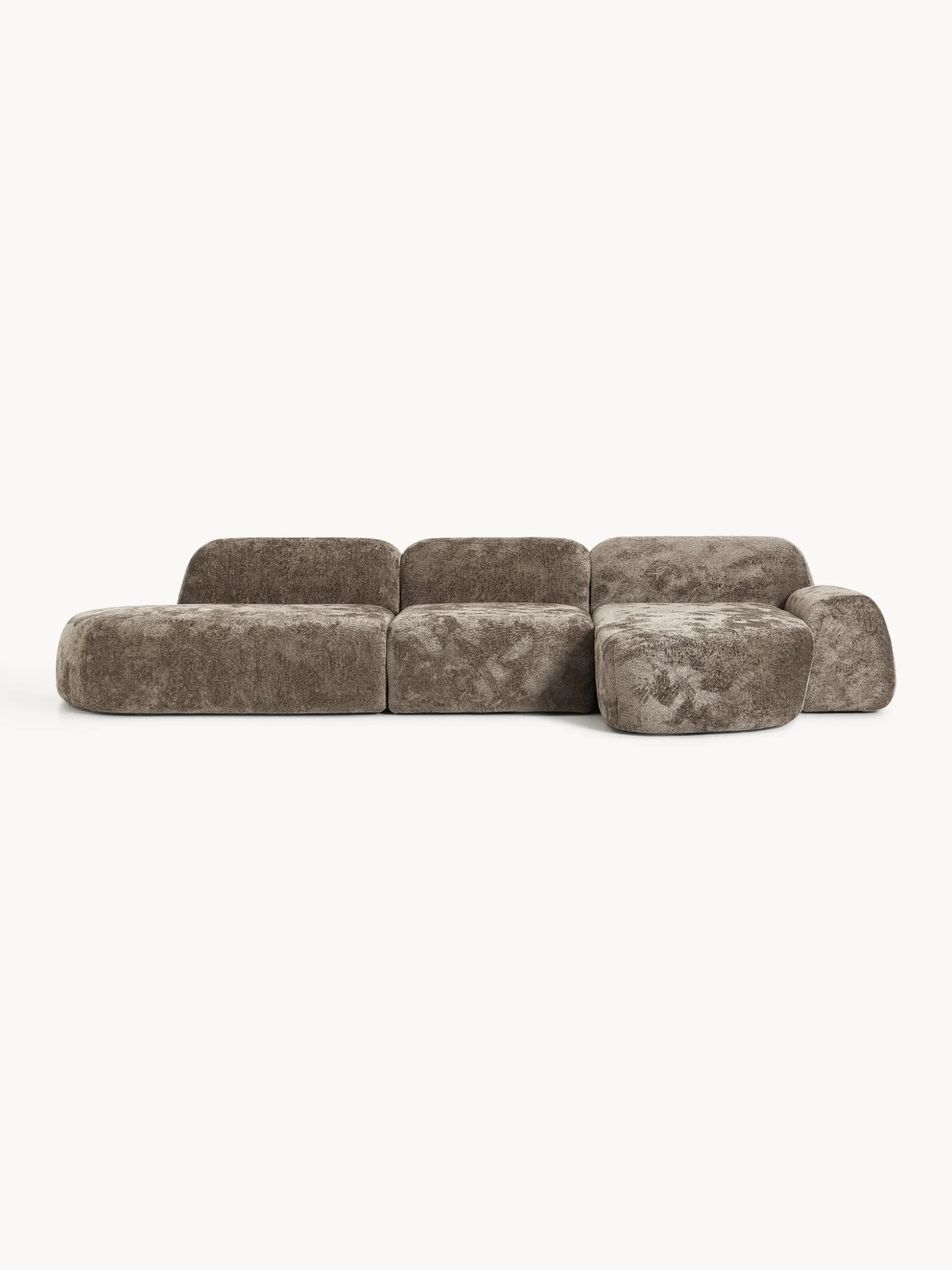 Divano angolare componibile 4 posti in teddy bouclé con chaise longue Wolke