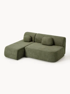 Divano angolare letto in teddy-bouclé con contenitore Pao