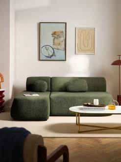 Divano angolare letto in teddy-bouclé con contenitore Pao
