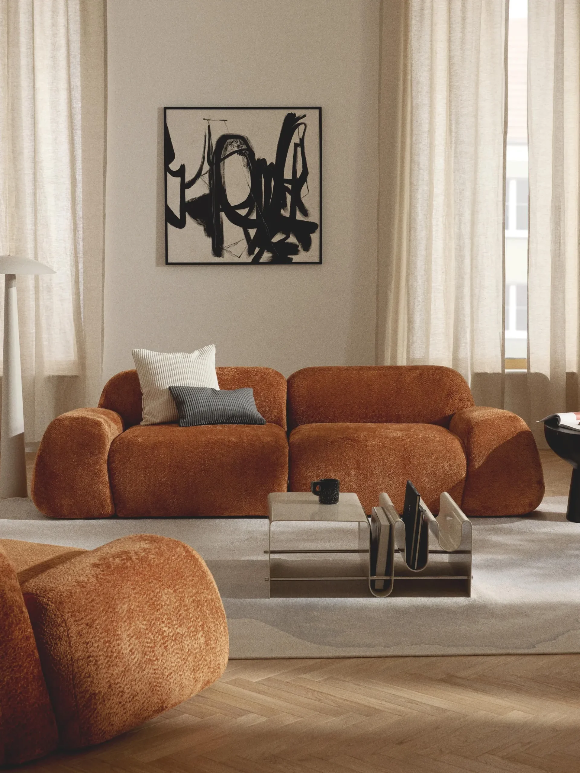 Divano componibile 3 posti in teddy-bouclé Wolke
