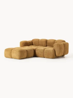 Divano componibile 3 posti in teddy-bouclé con poggiapiedi (sinistra/destra) Tayla