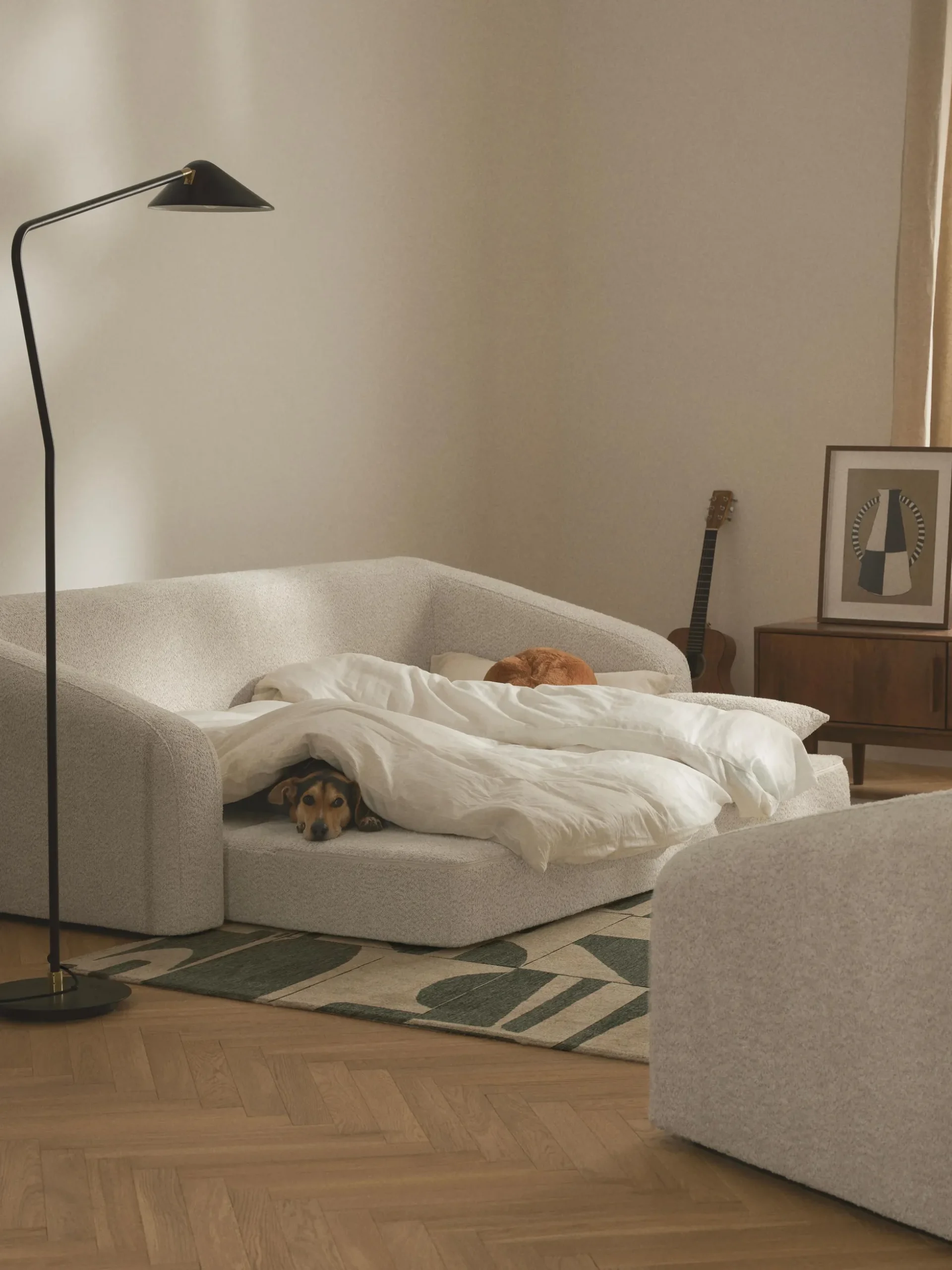 Divano letto 3 posti in teddy-bouclé Eliot