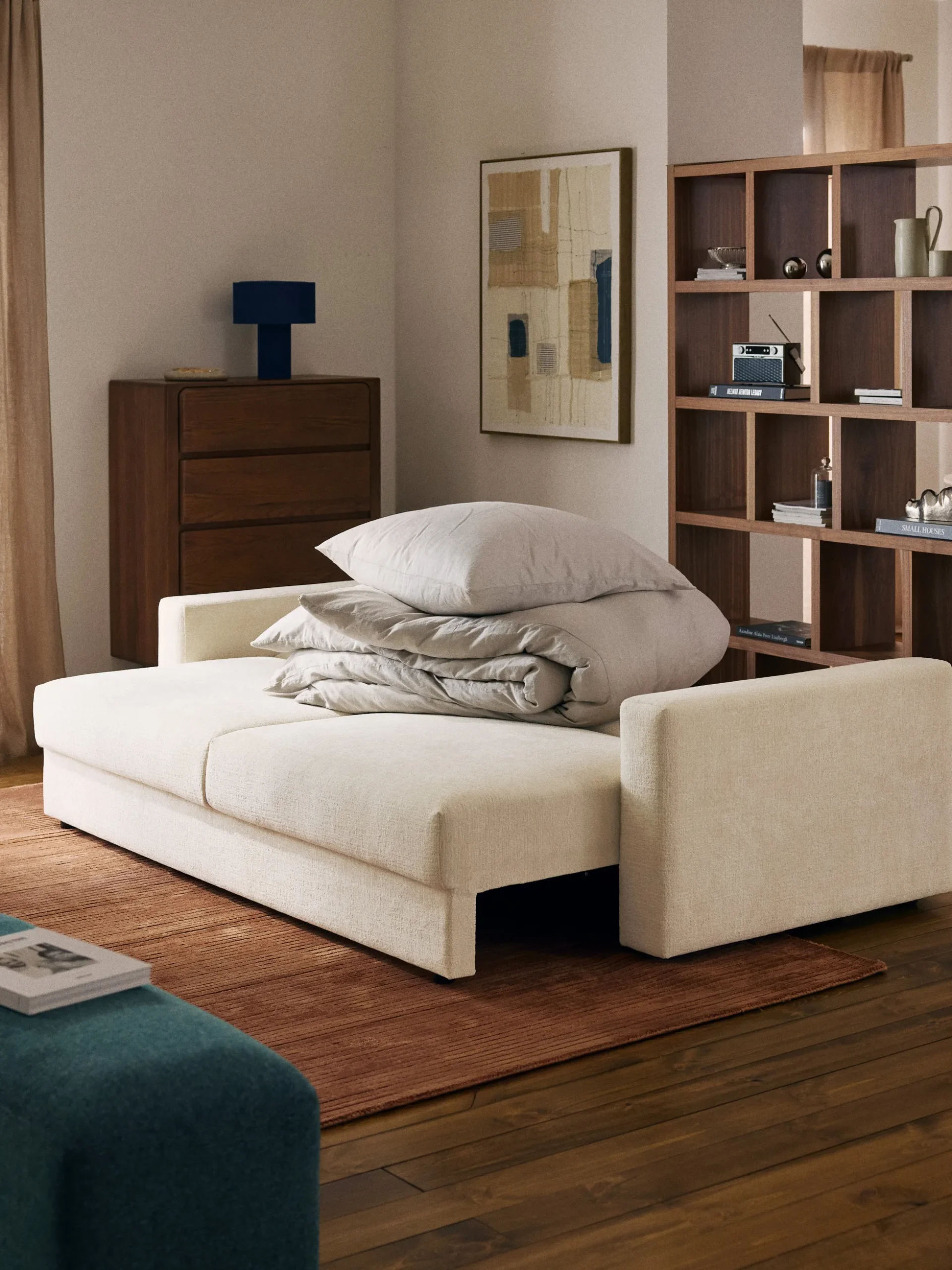 Divano letto 3 posti in velluto con contenitore Tasha