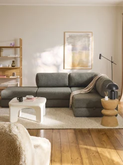 Divano letto angolare in bouclé con contenitore Ladina