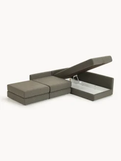 Divano letto angolare in bouclé con contenitore Ladina
