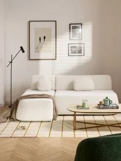 Divano letto angolare in teddy-bouclé con contenitore Pao