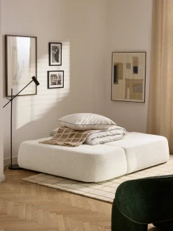 Divano letto angolare in teddy-bouclé con contenitore Pao
