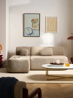 Divano letto angolare in teddy-bouclé con contenitore Pao