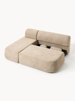 Divano letto angolare in teddy-bouclé con contenitore Pao