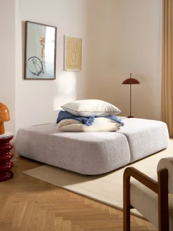 Divano letto angolare in teddy-bouclé con contenitore Pao