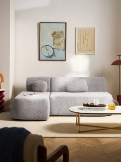 Divano letto angolare in teddy-bouclé con contenitore Pao