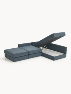 Divano letto angolare in bouclé con contenitore Ladina