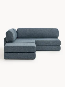 Divano letto angolare in bouclé con contenitore Ladina