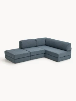 Divano letto angolare in bouclé con contenitore Ladina