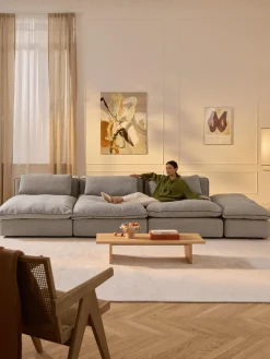 Divano XL componibile 3 posti con poggiapiedi Felix