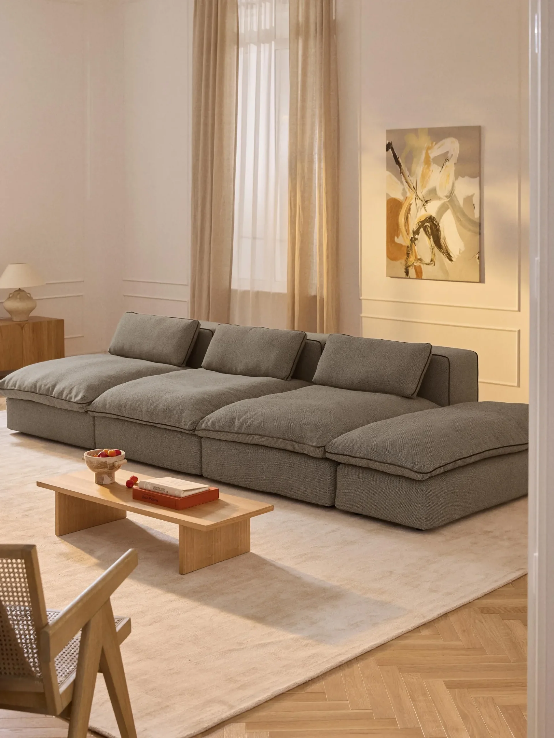Divano XL componibile 3 posti con poggiapiedi Felix