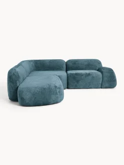 Divano angolare componibile 4 posti con chaise longue in teddy bouclé Wolke