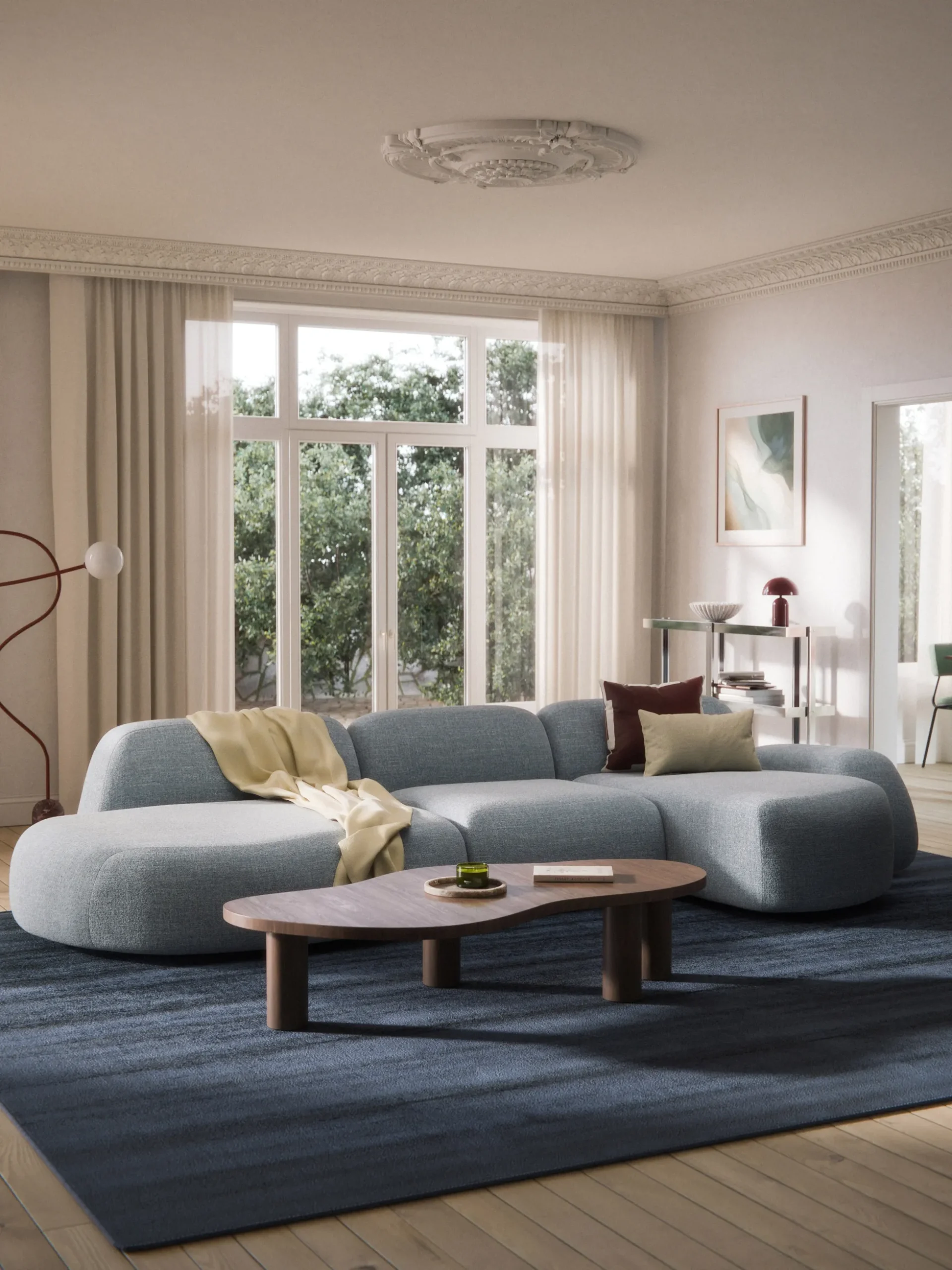 Divano angolare componibile 4 posti in bouclé con chaise longue Wolke