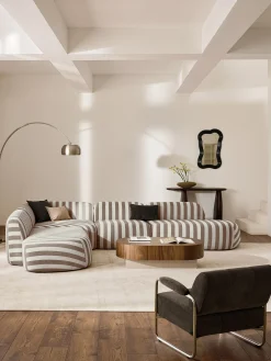 Divano angolare componibile XL a righe con chaise longue Wolke