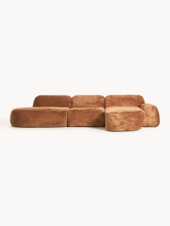 Divano angolare componibile 4 posti con chaise longue in teddy bouclé Wolke