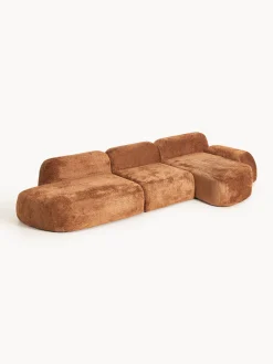 Divano angolare componibile 4 posti con chaise longue in teddy bouclé Wolke