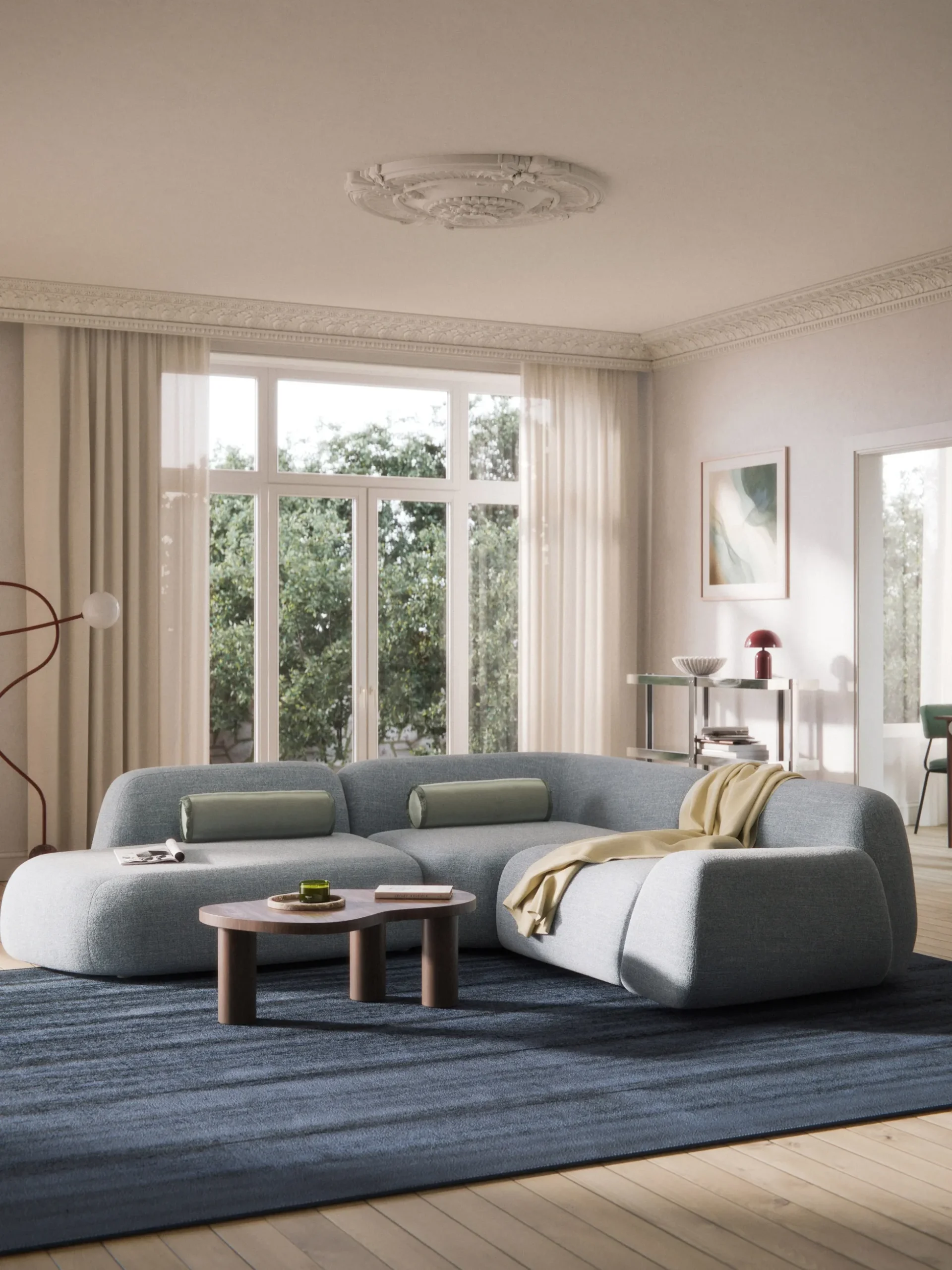 Divano angolare componibile 4 posti in bouclé con chaise longue Wolke