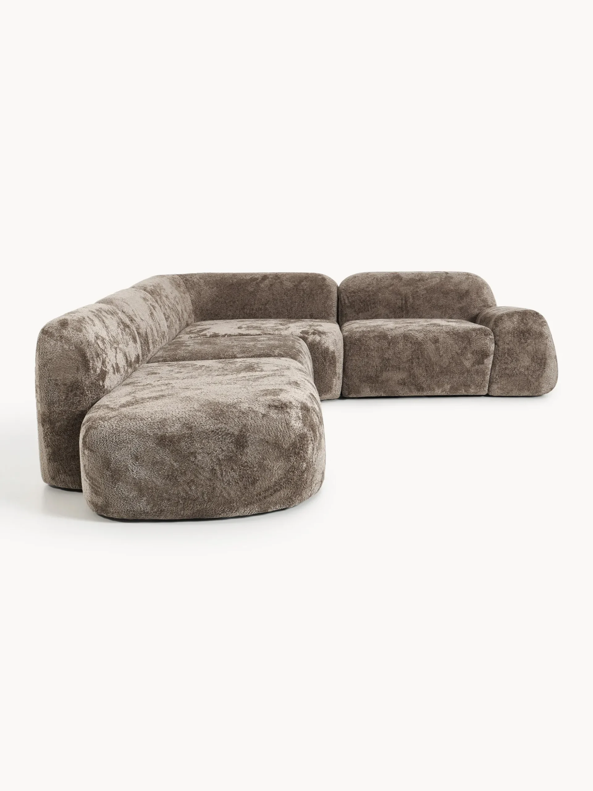 Divano angolare componibile 4 posti in teddy bouclé con chaise longue Wolke