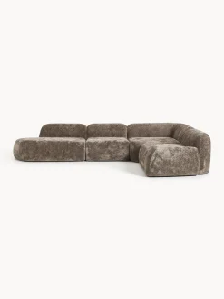 Divano angolare componibile 4 posti in teddy bouclé con chaise longue Wolke