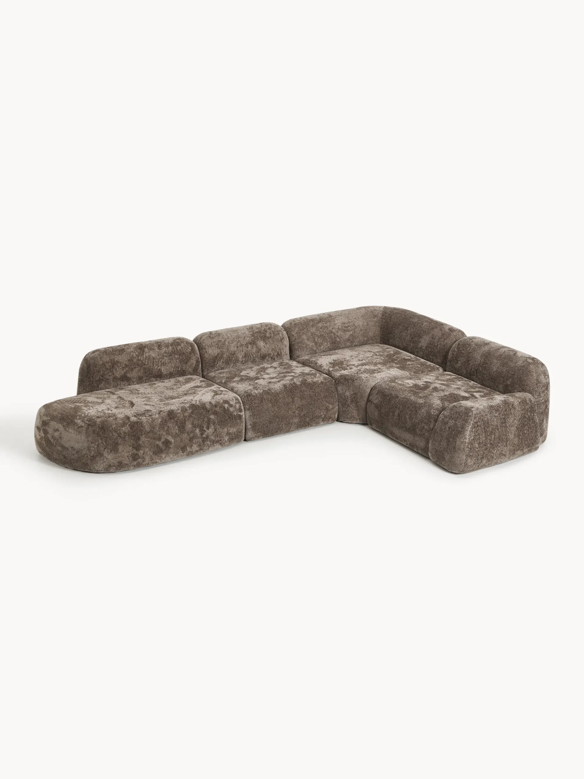 Divano angolare componibile 4 posti in teddy bouclé con chaise longue Wolke