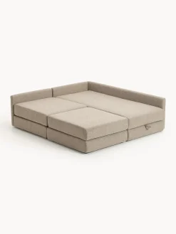 Divano letto angolare in bouclé con contenitore Ladina
