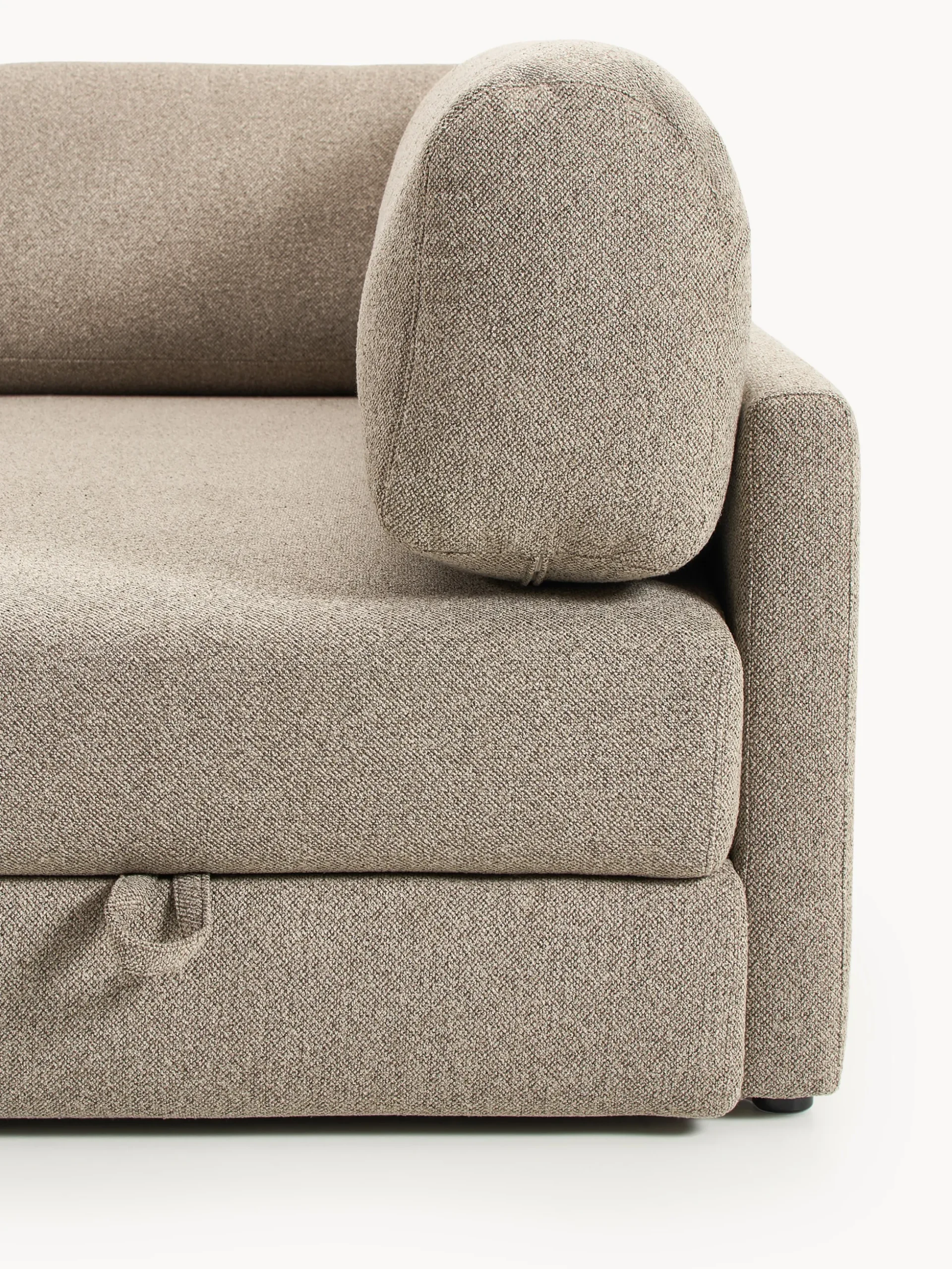 Divano letto angolare in bouclé con contenitore Ladina