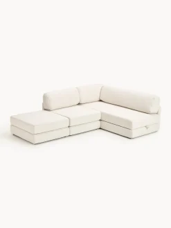 Divano letto angolare in bouclé con contenitore Ladina