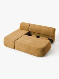 Divano letto angolare in teddy-bouclé con contenitore Pao