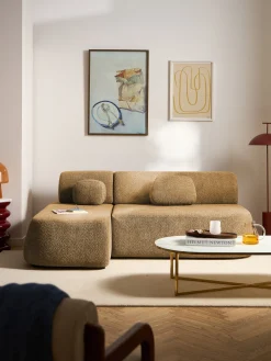 Divano letto angolare in teddy-bouclé con contenitore Pao