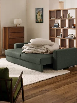 Divano letto 3 posti in bouclé con vano contenitore Tasha
