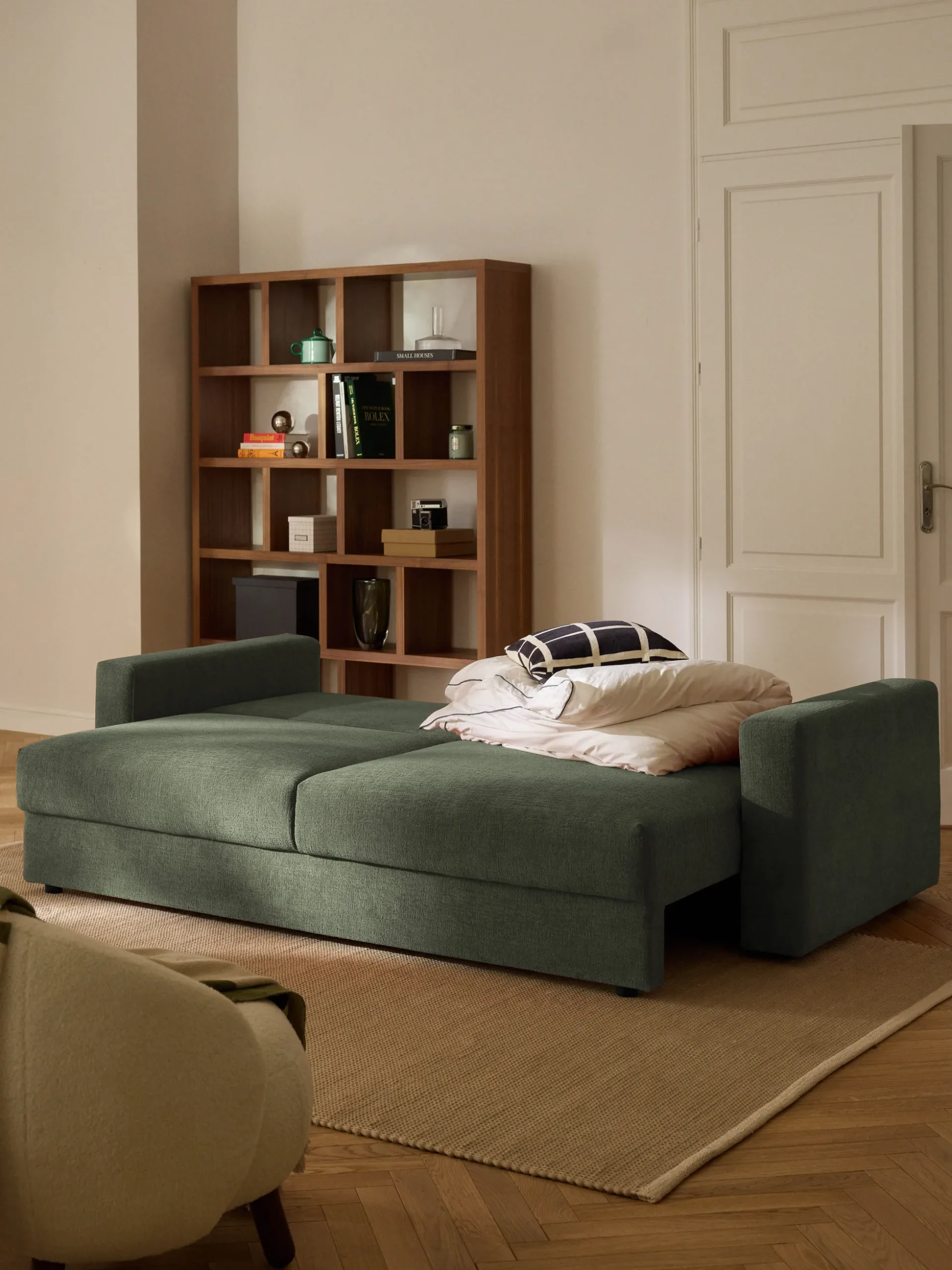 Divano letto 3 posti in velluto con contenitore Tasha